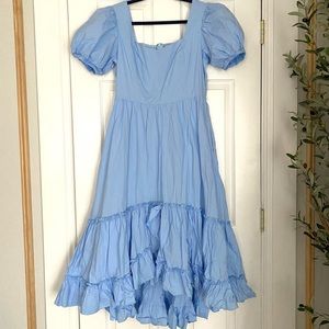 English Factory blue dress with puff sleeves, size L